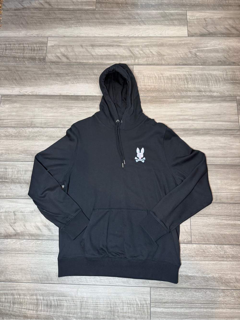 Psycho Bunny Black Pullover Hoodie with White Bunny Logo